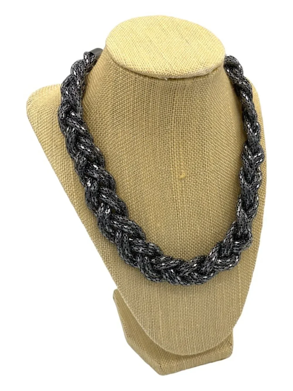 Vintage Braided Necklace Gunmetal Gray tone Statement 23
